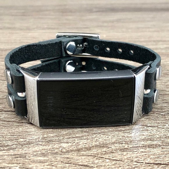 Double Strap Black Leather Charge 4 Bracelet - Picture 7 of 8